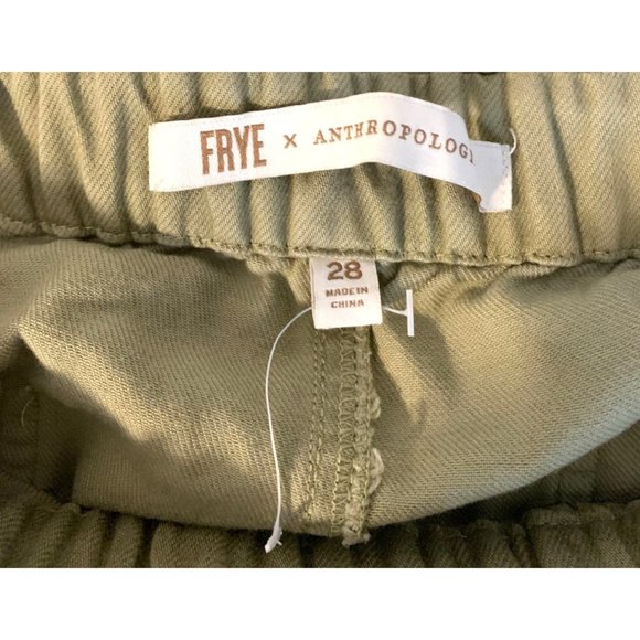 Frye Womens Size 28 Anthropologie Army Green Paper Bag Waist Capri Pants Pull On - Picture 4 of 4